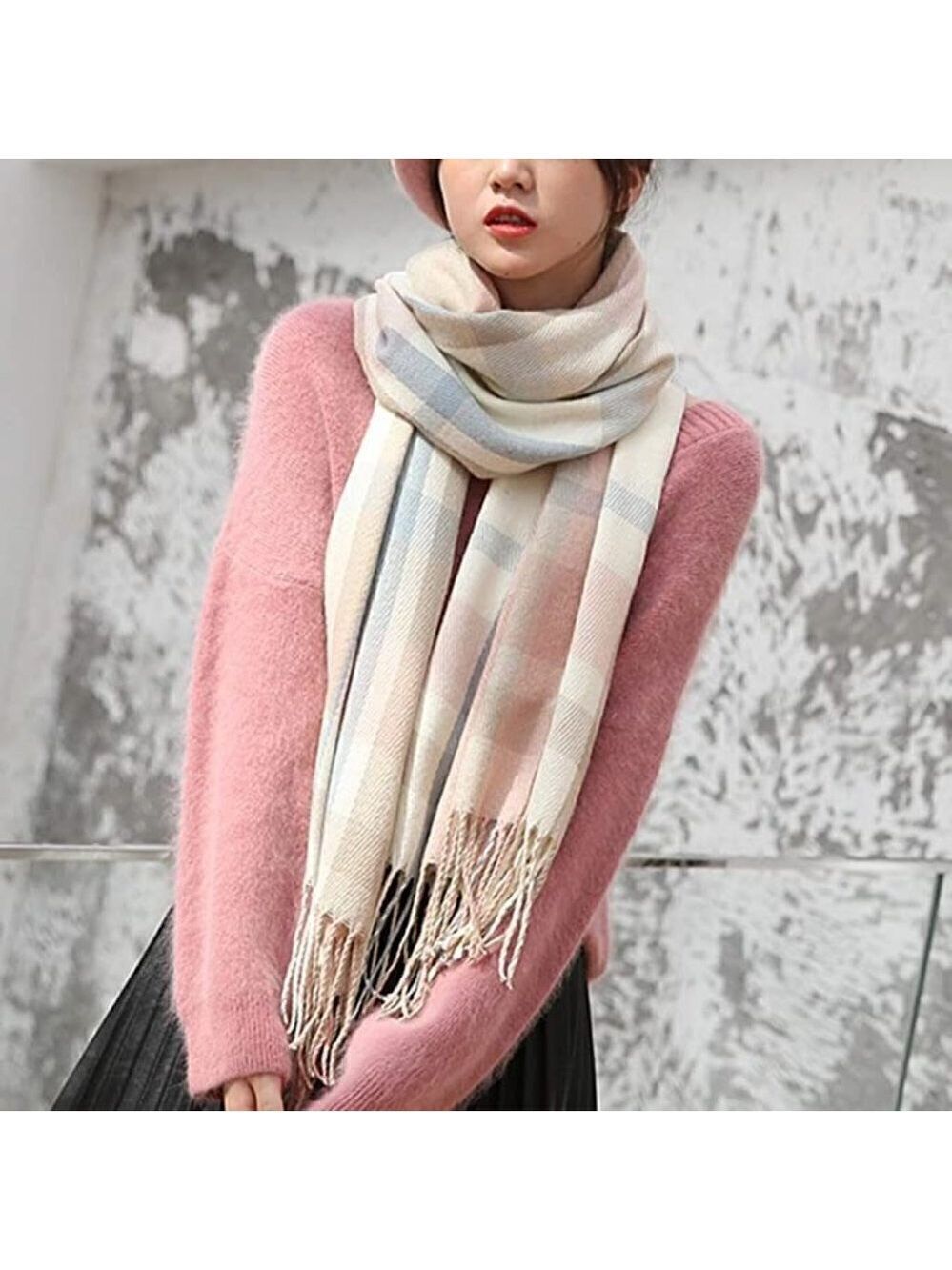 LONG Plaid Blanket Chunky Oversized Winter/Fall Warm Scarf Wrap Shawl NWT - Picture 2 of 7